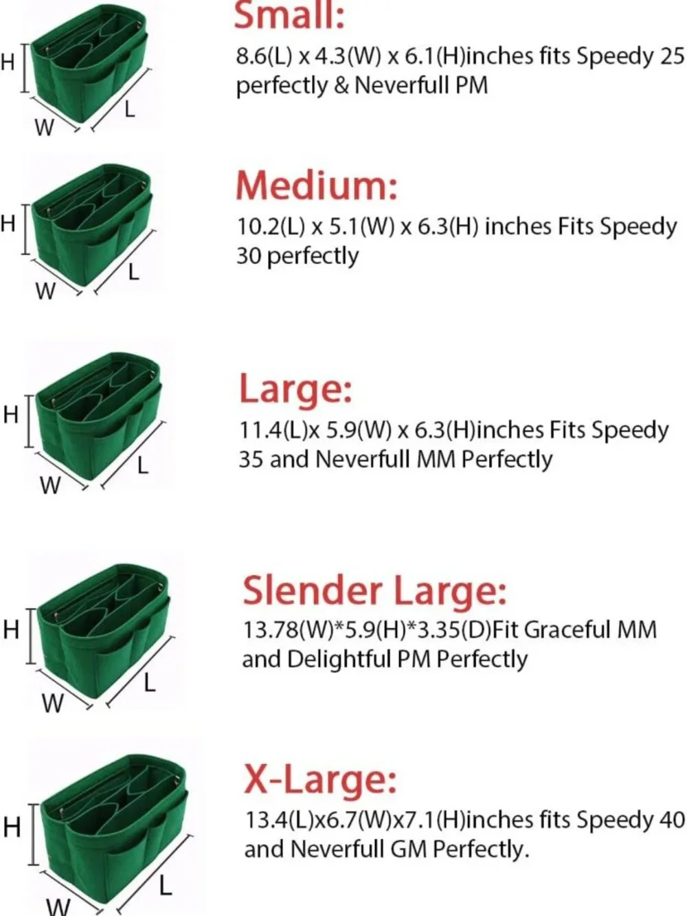 Felt Bag Organizer for Handbag & Purse - Perfect Insert for Speedy & Neverfull